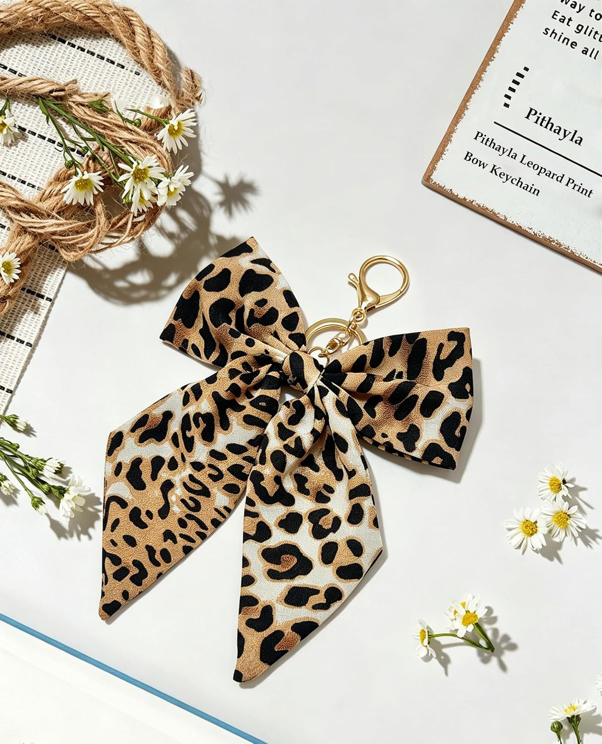 Pithayla Llavero con dije de lazo de leopardo, accesorios para bols...