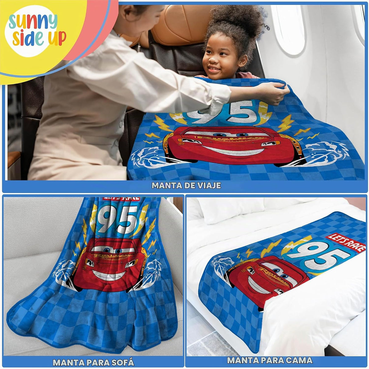 Sunny Side Up Disney Pixar Cars - Manta de peluche de 46 x 60 pulga...