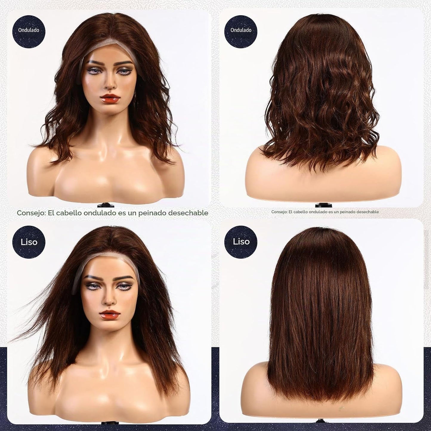 starluck Pelucas de cabello humano con encaje frontal, pelucas de c...