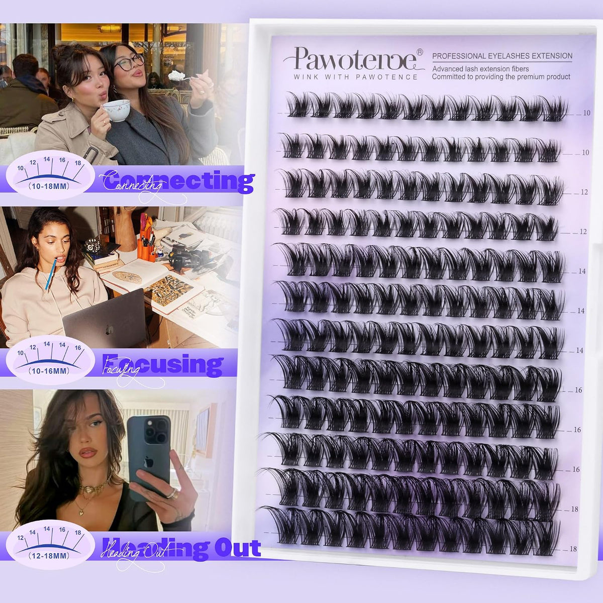 Pawotence Extensiones de pestañas en racimo Wispy Kira de 0.39 a 0....