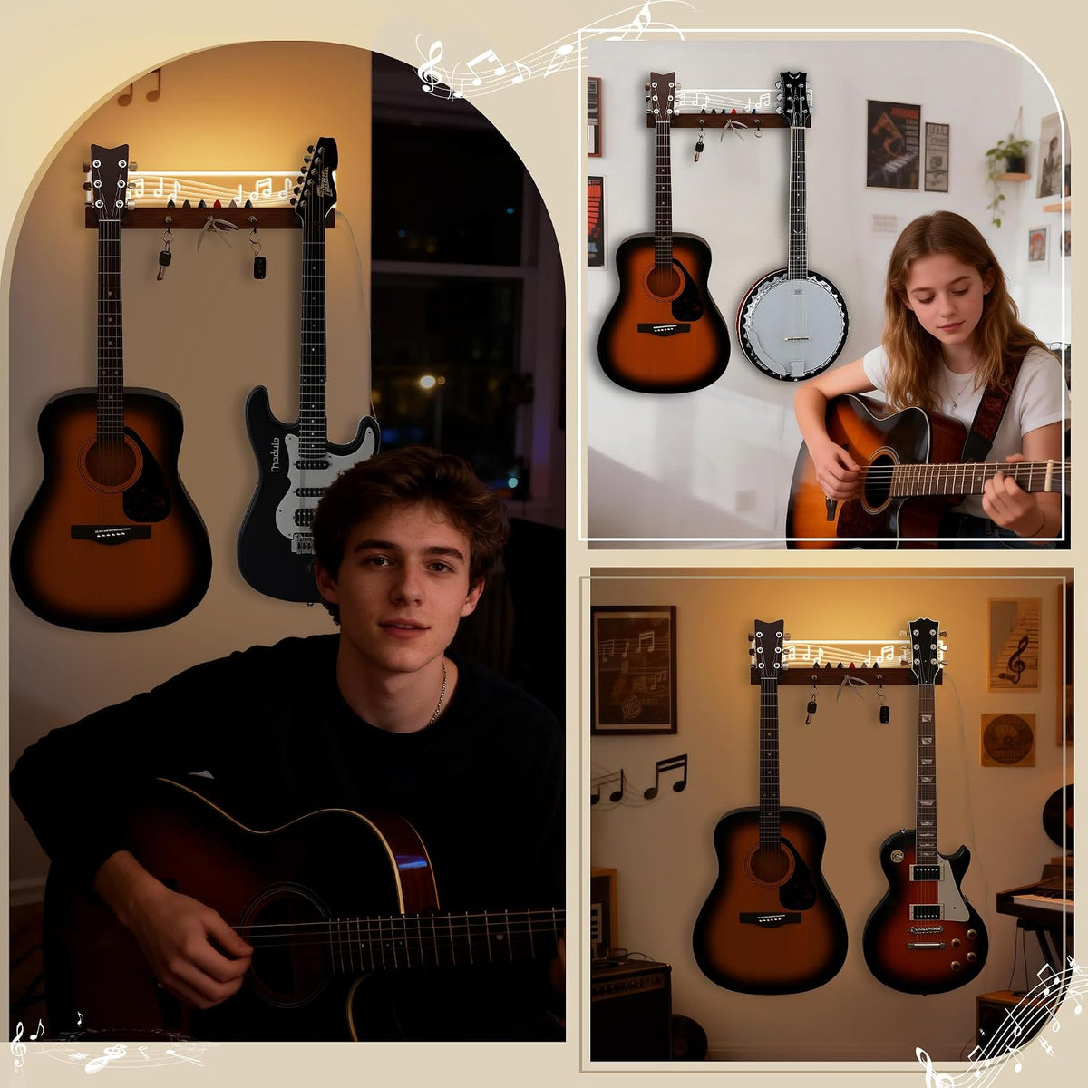 CoolGift Mart Soporte de pared para guitarra iluminado, capacidad p...