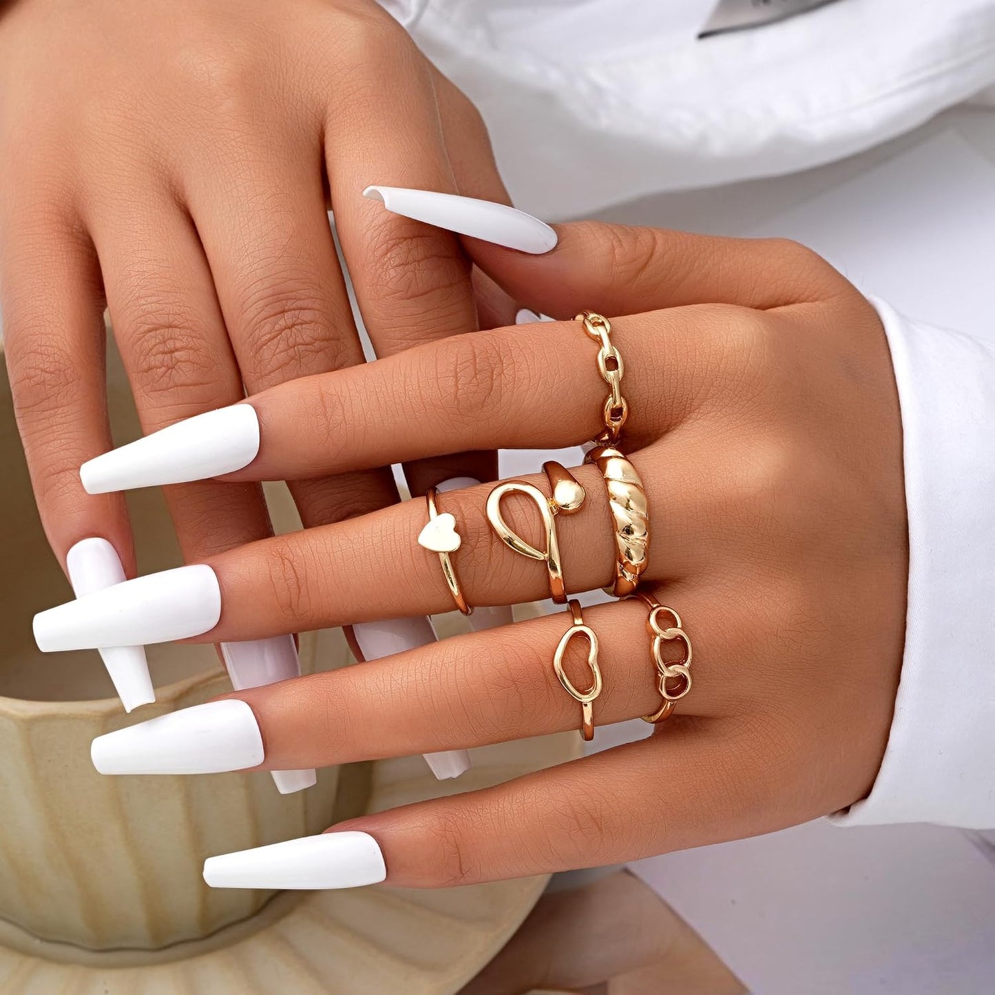 FAXHION Juego de 60 anillos apilables de oro para mujer, anillos de...