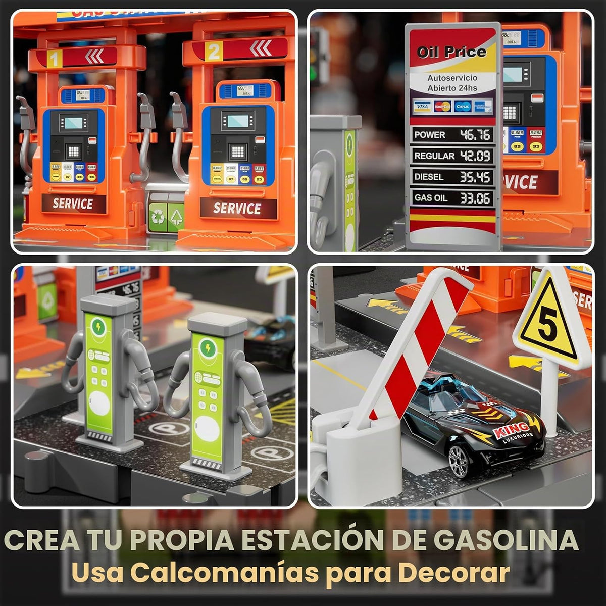 KIZONLY Juegos de coches de juguete, gasstation con mangueras móvil...