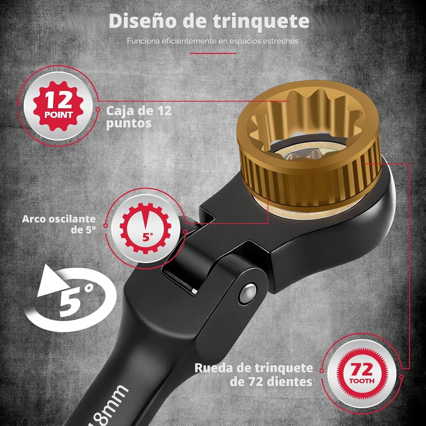 Juego de llaves de trinquete de cabeza flexible de 24 piezas, métri...