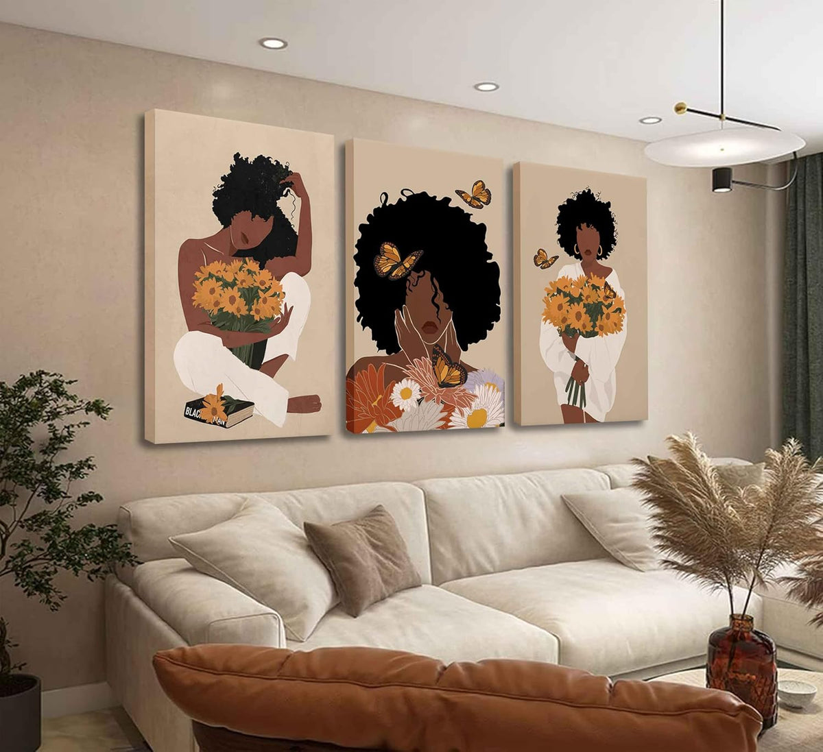 3 piezas de arte de pared de mujer negra, pósters boho de chica neg...