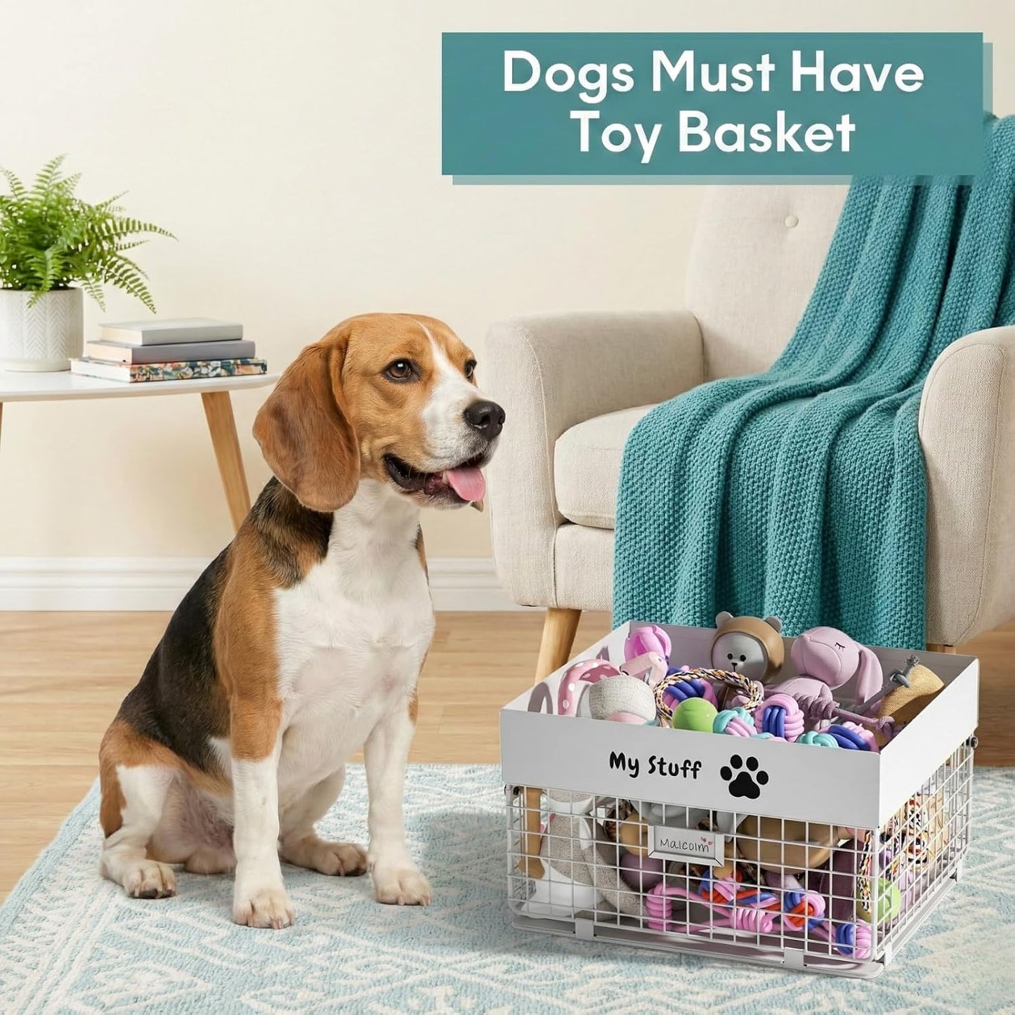 qeerable Caja de juguetes para perros, cesta de metal para juguetes...