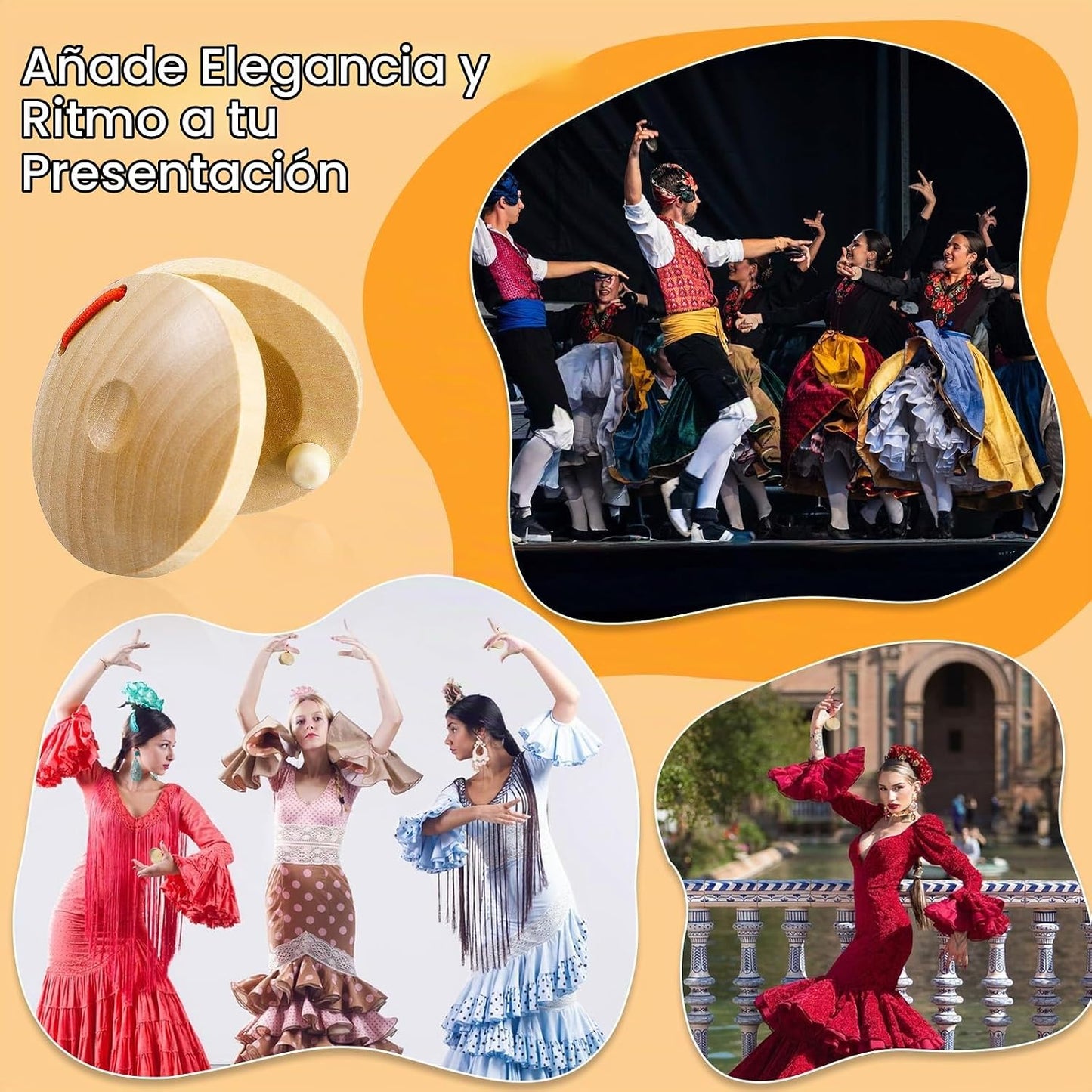 32 castañuelas de dedo, instrumentos musicales de madera para adult...