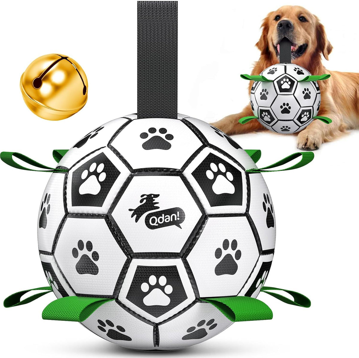 QDAN Pelotas de fútbol para perros con campana en el interior, pelo...