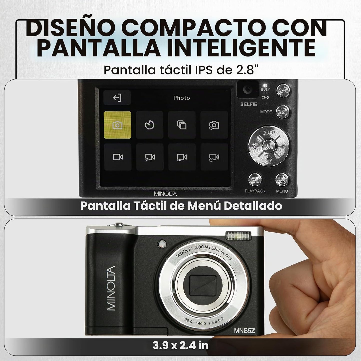 Minolta Cámara Digital de Doble Objetivo de 56 MP \u2013 Zoom Óptic...