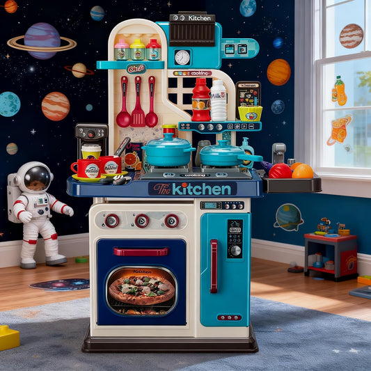 Juego de cocina para niños, estufa de cocina, fregadero, horno, luc...