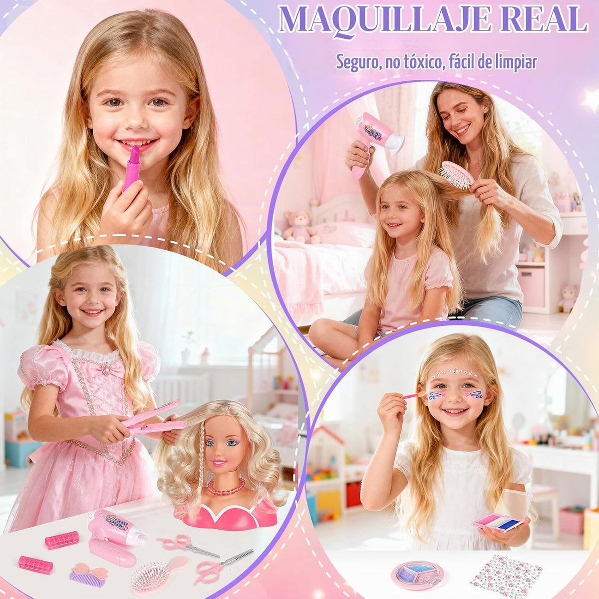 KUBUSFLY 44 piezas de juguetes de peinado para muñecas para niñas,...