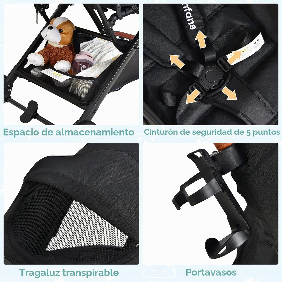 INFANS Cochecito de bebé ligero, compacto con plegado con una sola...