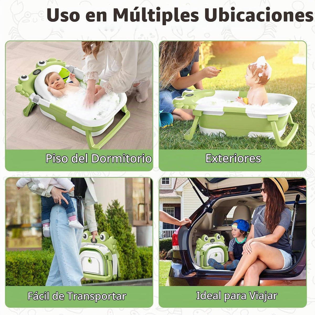 Bañera plegable para bebés recién nacidos con termómetro y cojín fl...