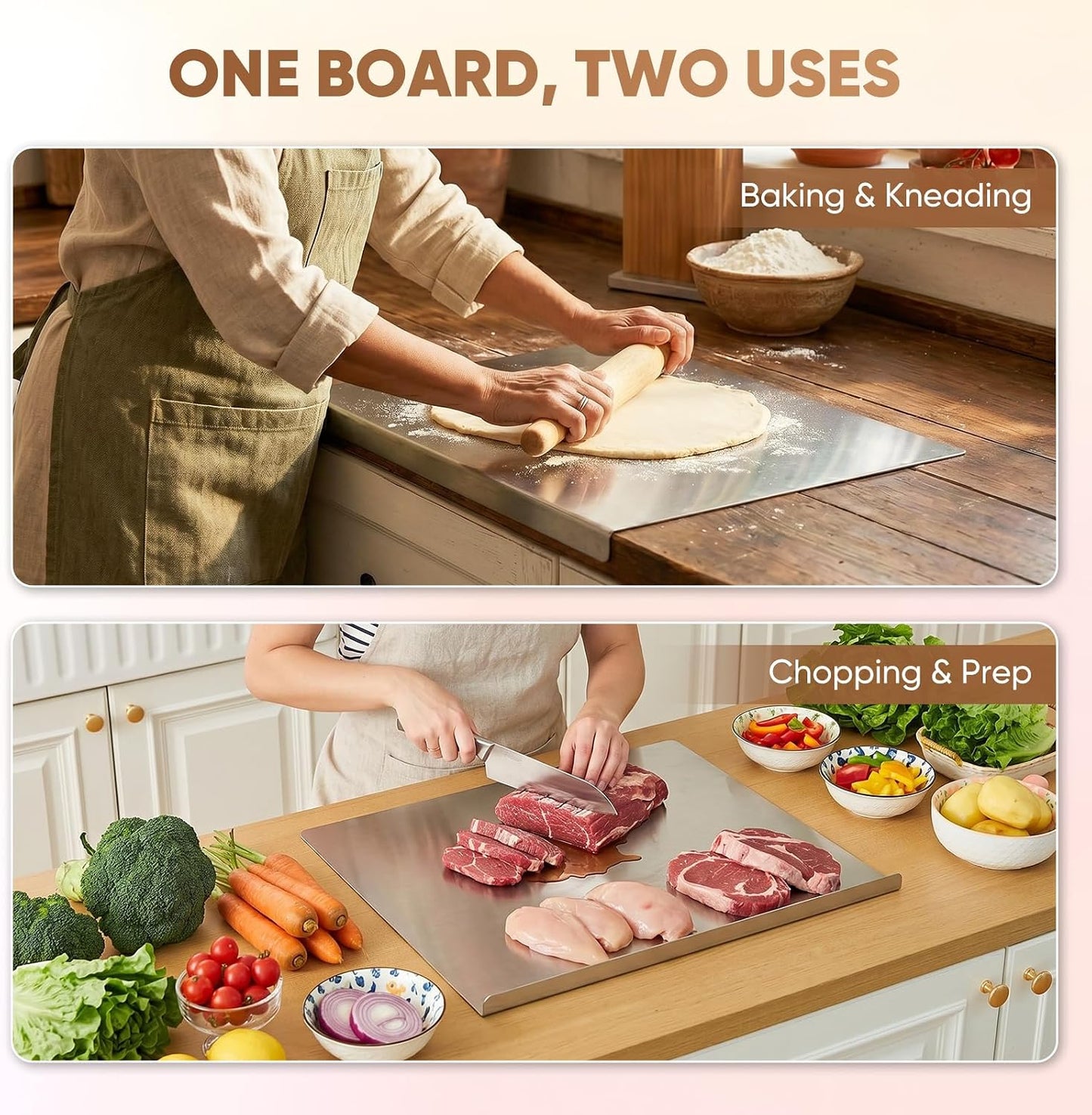 Sakerplus Tabla de cortar de cocina de acero inoxidable con labio,...