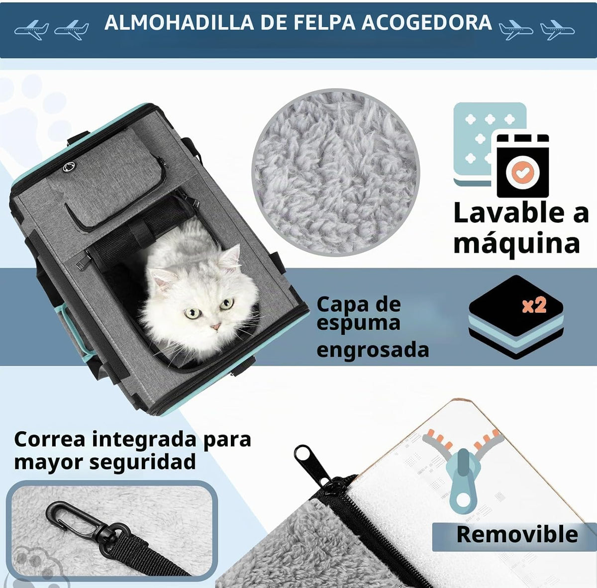 GAPZER Transportador de mascotas de lados suaves para viajes aéreos...