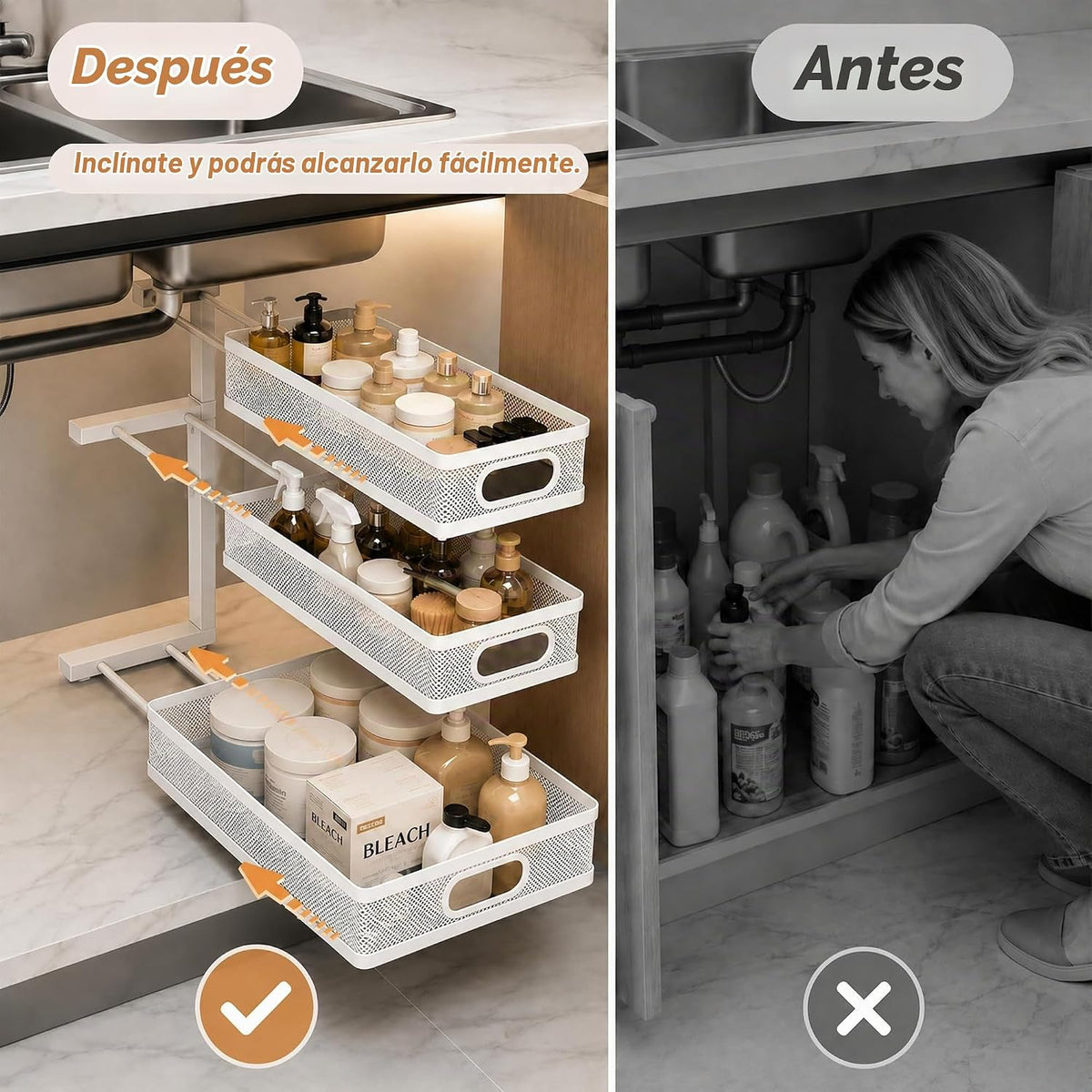 Organizador de 3 niveles para debajo del fregadero, paquete de 2 es...