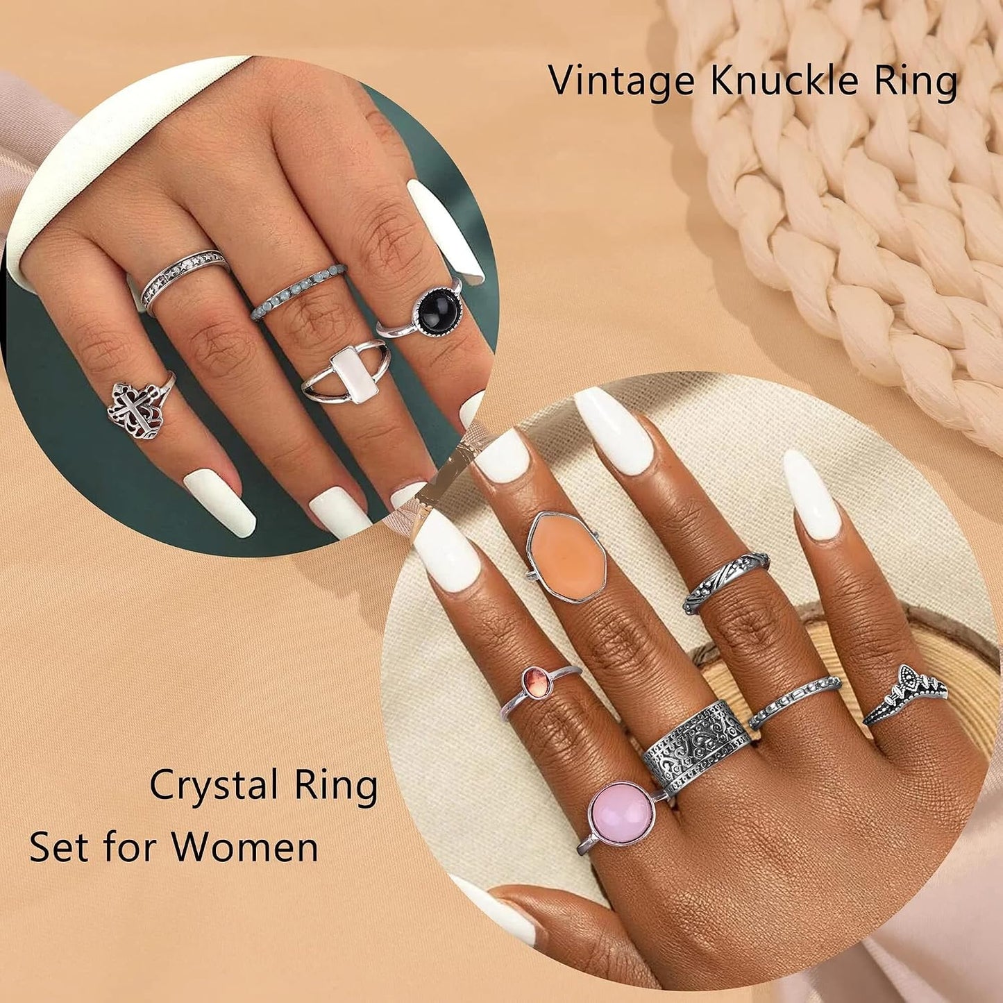 Subiceto Juego de 70 anillos de nudillos de cristal vintage para mu...