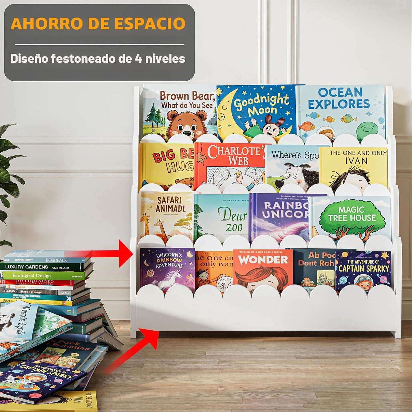 SpaceAid Estantería festoneada de 4 niveles, estantería Montessori...