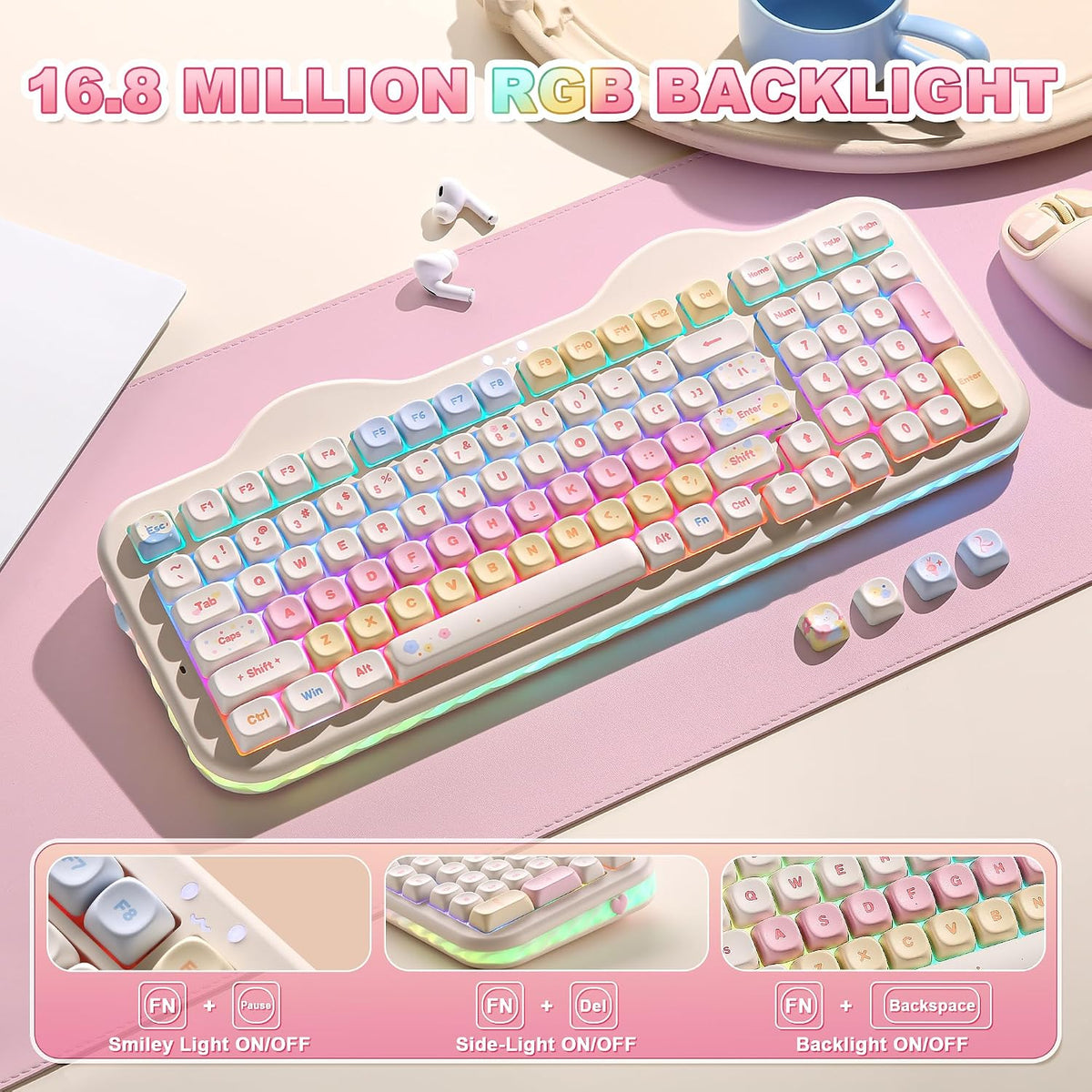 YUNZII C98 Cute Cake Teclado mecánico inalámbrico (beige, interrupt...