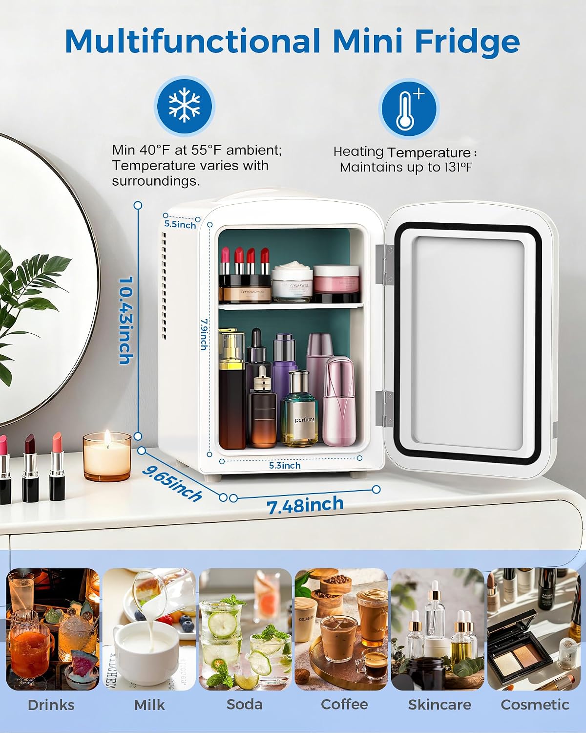 Electactic Mini nevera, 4L\/6 latas refrigerador cosmético para dor...