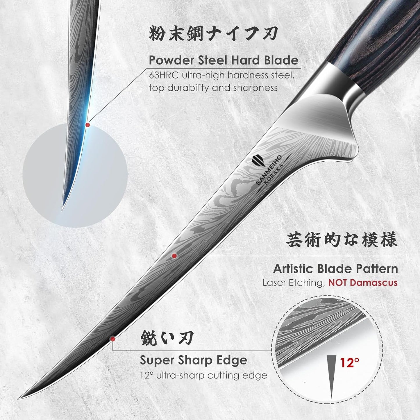 Cuchillo para filete SANMEIHO de 7 pulgadas, cuchillo para deshuesa...