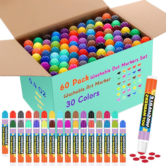 Crtiin Juego de 60 marcadores de puntos lavables, 30 colores surtid...