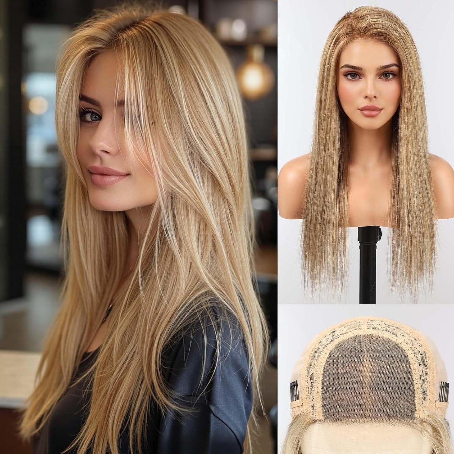 starluck Pelucas de cabello humano con encaje frontal, pelucas de c...