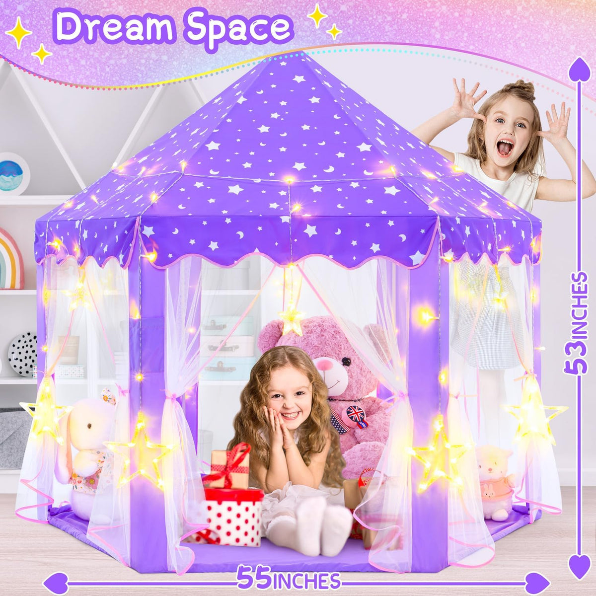 EVOIONOS Tienda de campaña de princesa púrpura para niñas, tienda d...