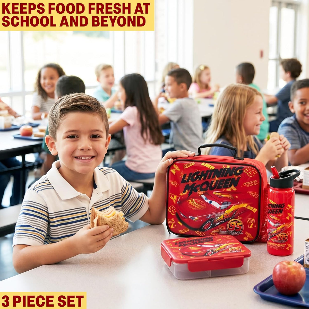 Get Trend Disney Cars Lightning McQueen Bolsa de almuerzo, caja Ben...