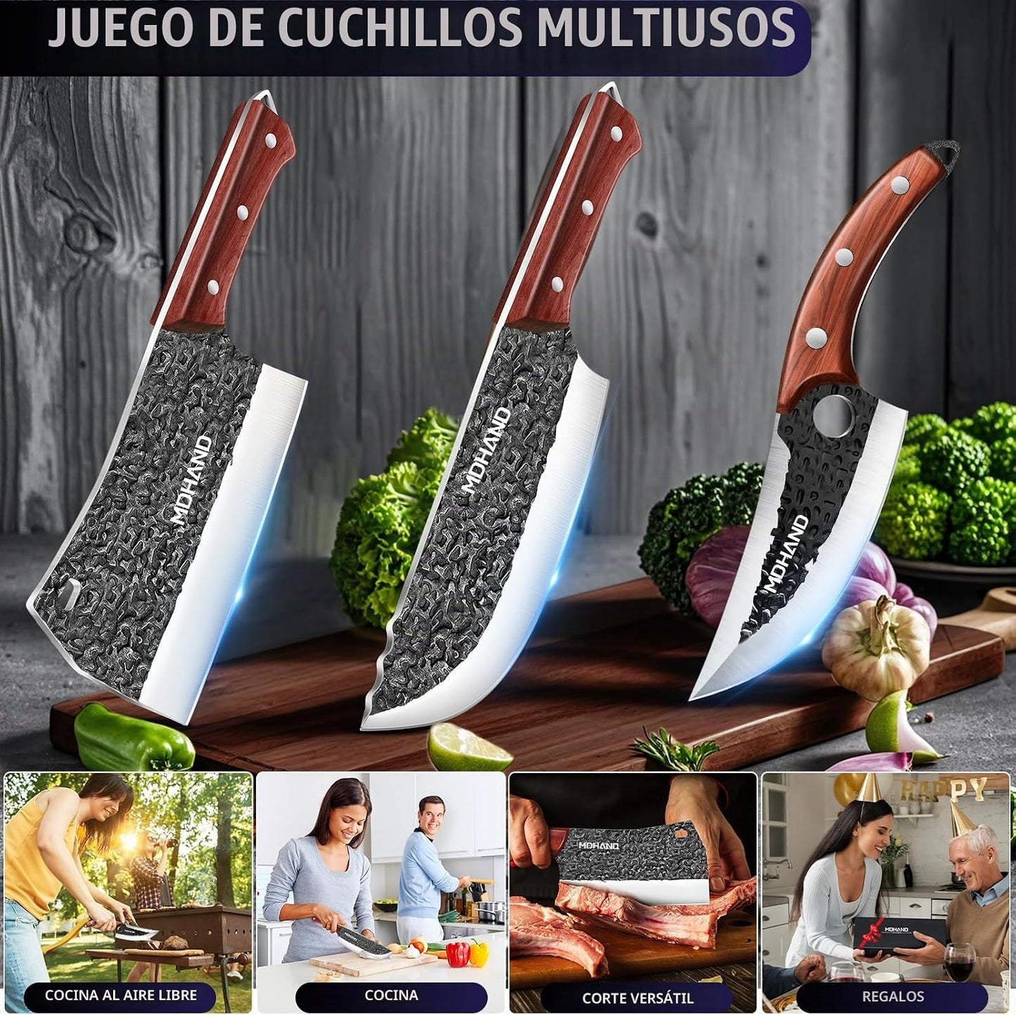 MDHAND - Juego de cuchillos de carnicero, cuchillo de carnicero for...