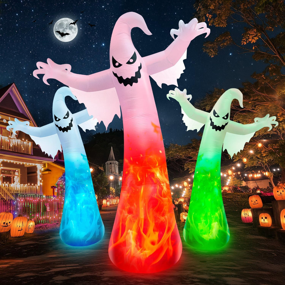 Fantasma inflable gigante de Halloween de 11.8 pies con luces LED d...