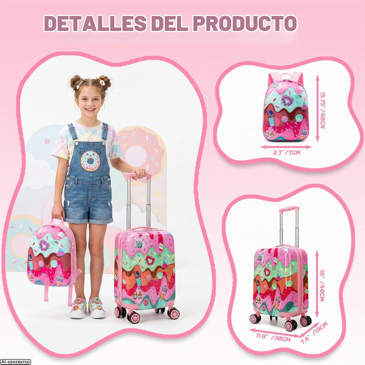 Esteemly Juego de equipaje para niños, 4 piezas, 16 pulgadas, rueda...