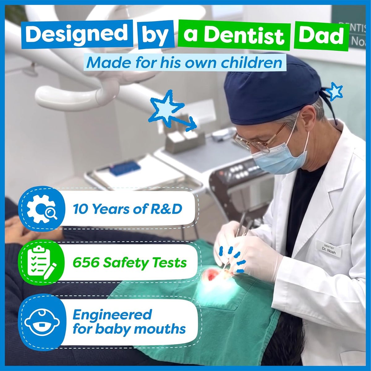 Dr. Noah Cepillo de dientes de bambú sin microplásticos para niños,...