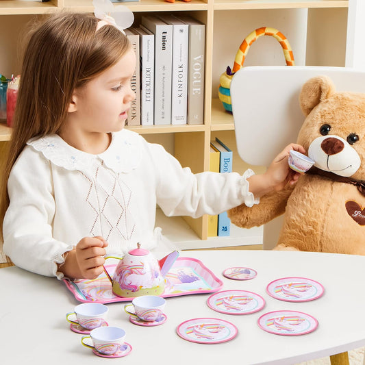 JOYIN Juego de fiesta de té de unicornio para niñas pequeñas, juego...