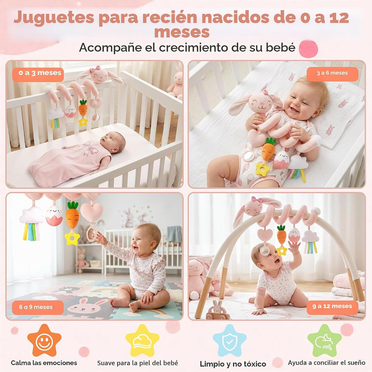 Stuffed Pink Bunny - Juguetes de asiento de coche en espiral para n...