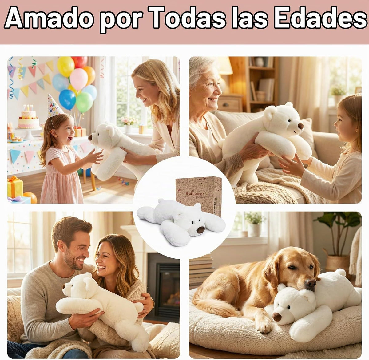 Niuniu Daddy Peluche de oso polar con peso para niños y adultos, 25...