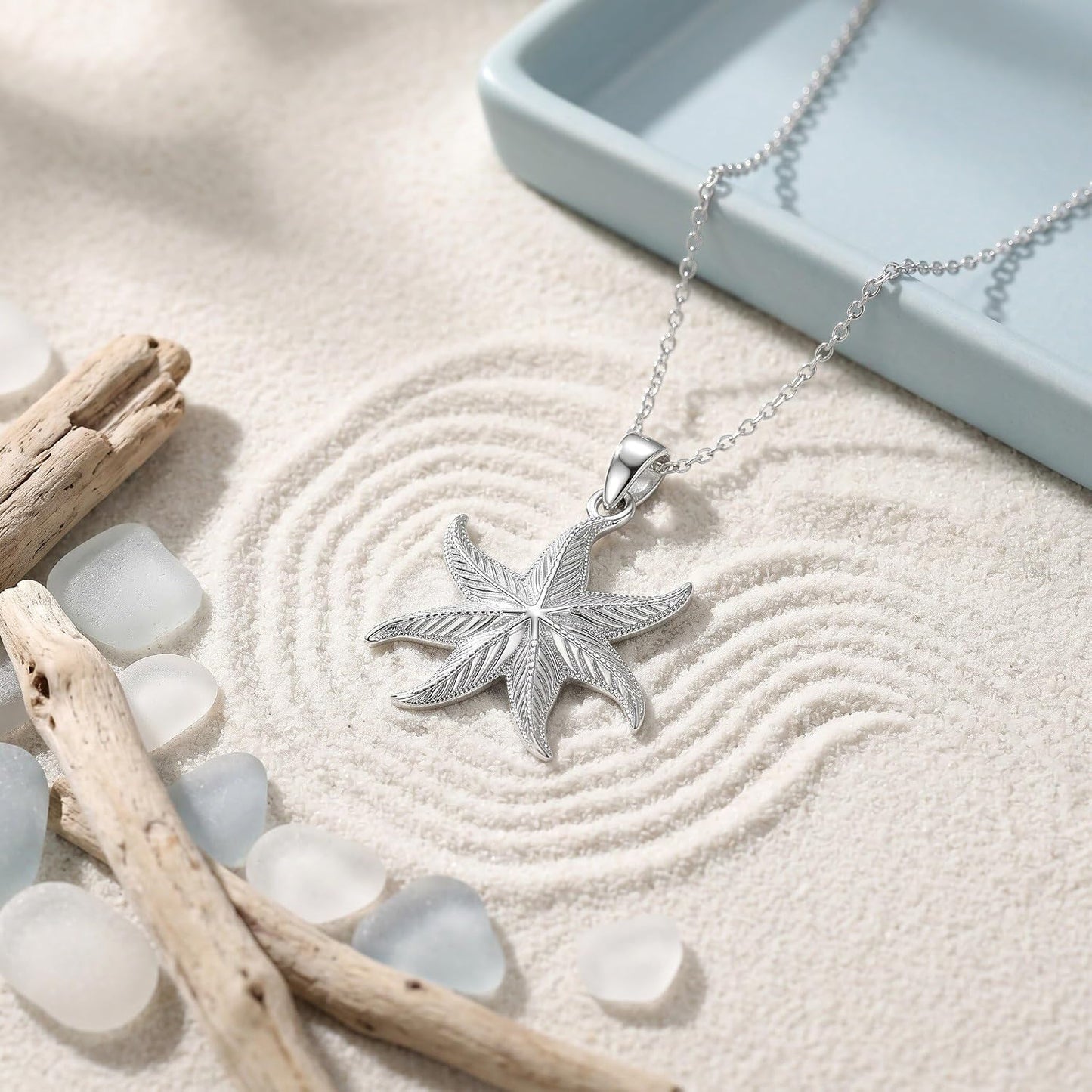 LONAGO Collar de estrella de mar para mujer, plata de ley 925, coll...