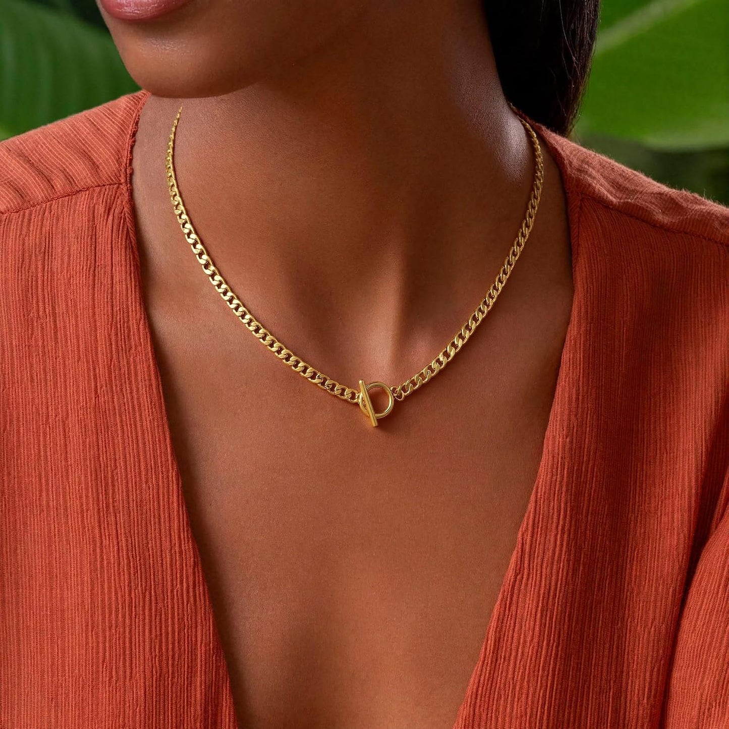 LEXODY Collar de oro grueso para mujer, simple chapado en oro de 14...