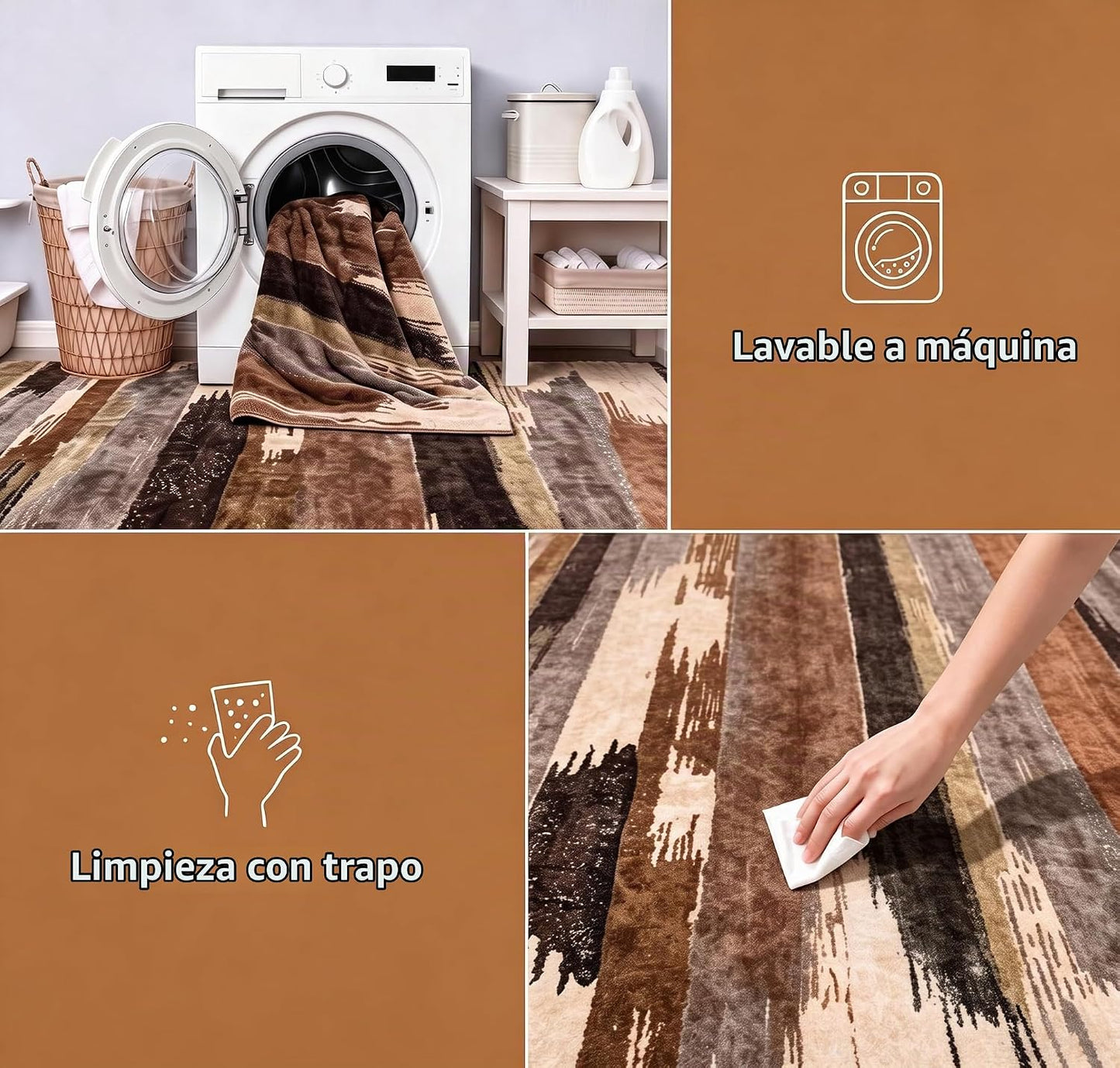 Ciicool Alfombra moderna abstracta marrón y negra para sala de esta...