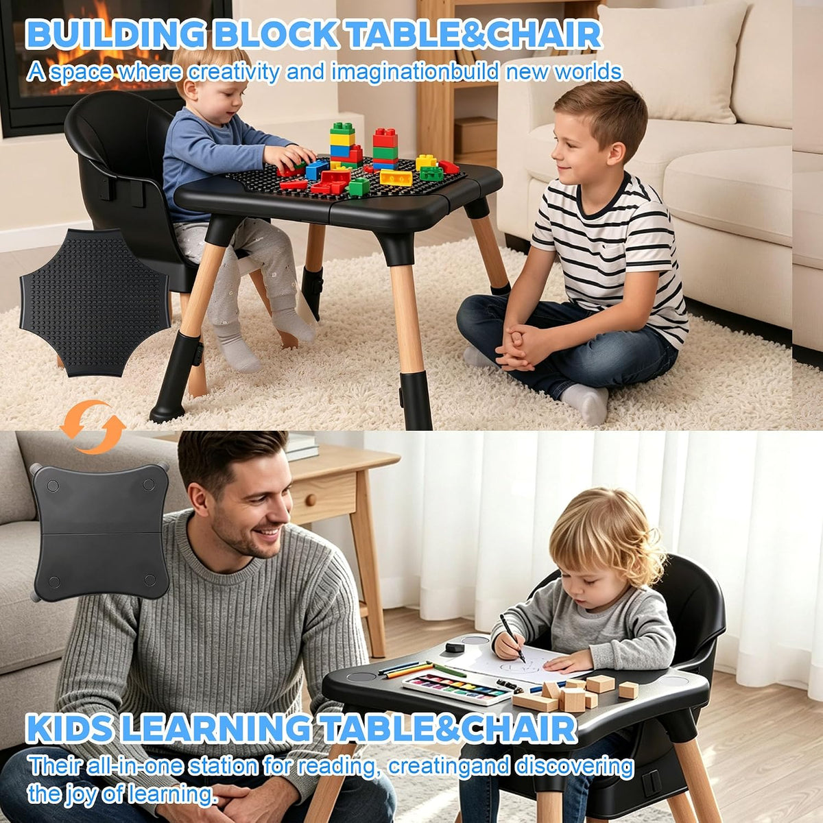 Silla alta 6 en 1 para bebés y niños pequeños, silla alta para bebé...