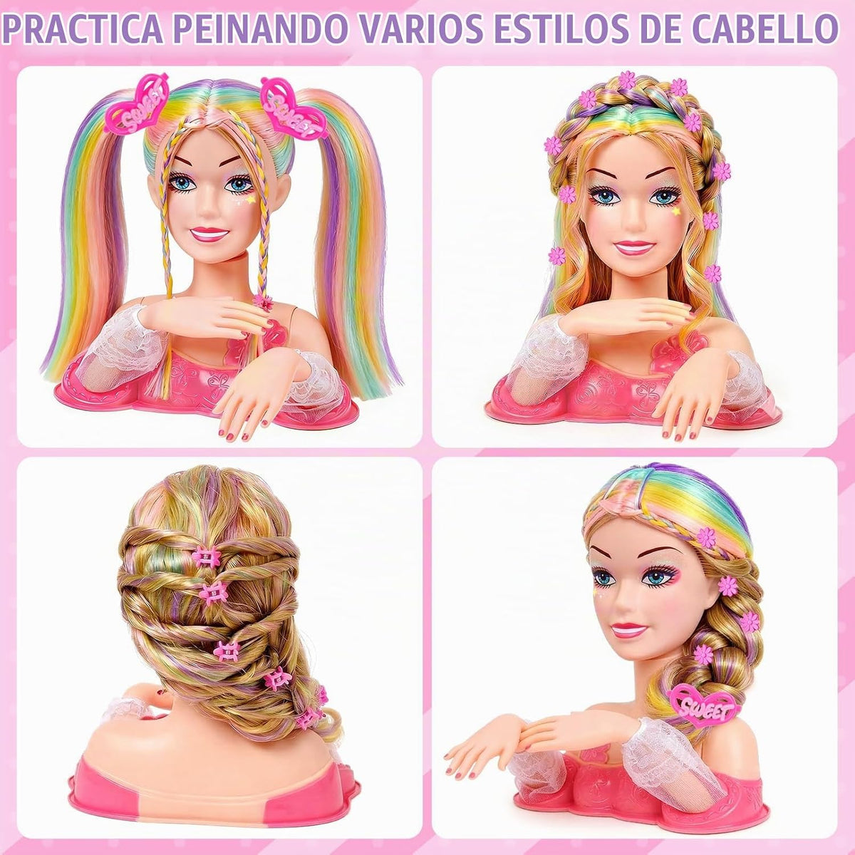 Toylink Cabeza de muñeca para peinar el cabello, kit de maquillaje...