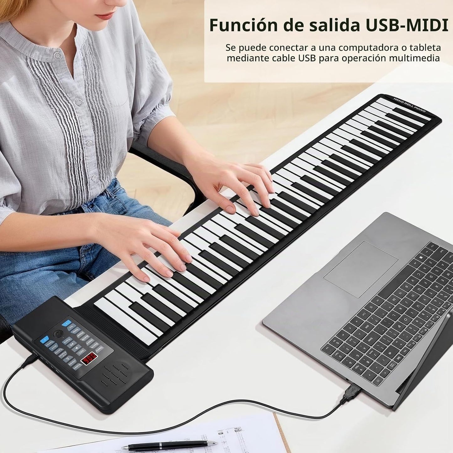 POGOLAB Piano de teclado enrollable de 61 teclas, piano plegable el...