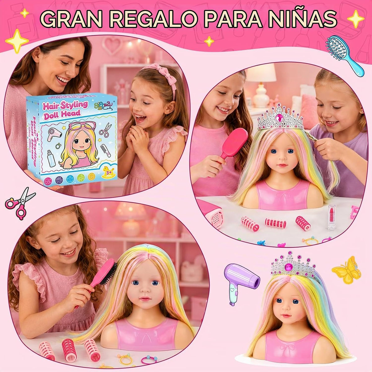 Cabeza de muñeca para maquillaje de peinado, juego de simulación, j...