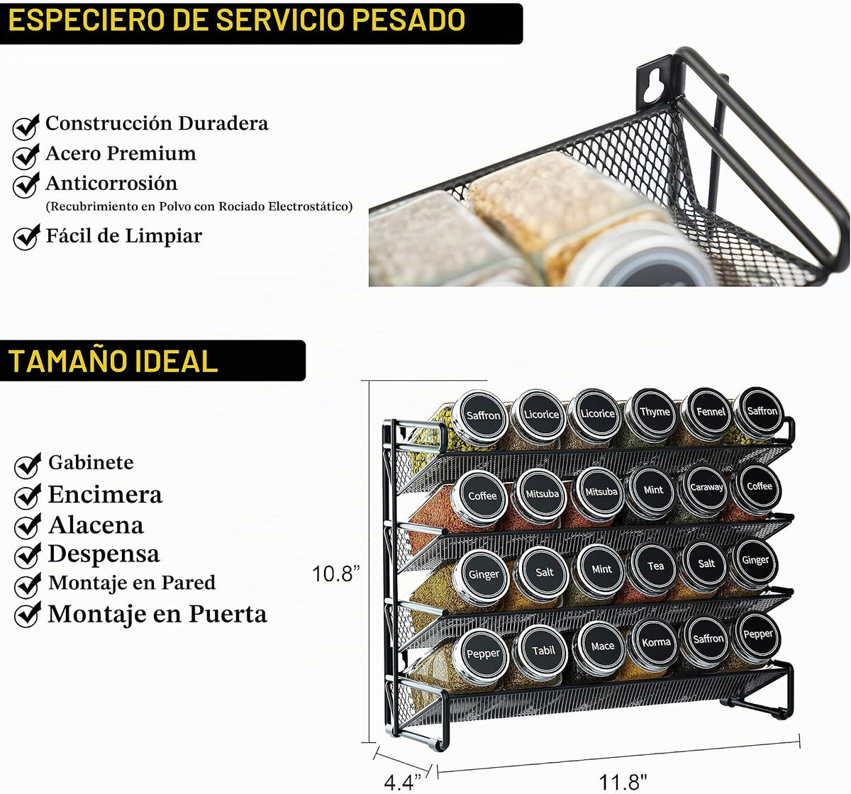 SpaceAid Organizador de especias con 24 tarros de especias, 386 eti...