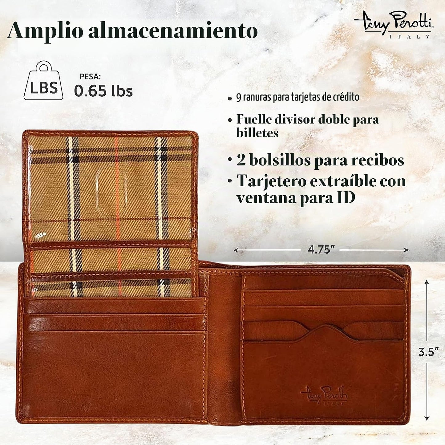 Tony Perotti Cartera de cuero italiano para hombre, delgada, plegab...