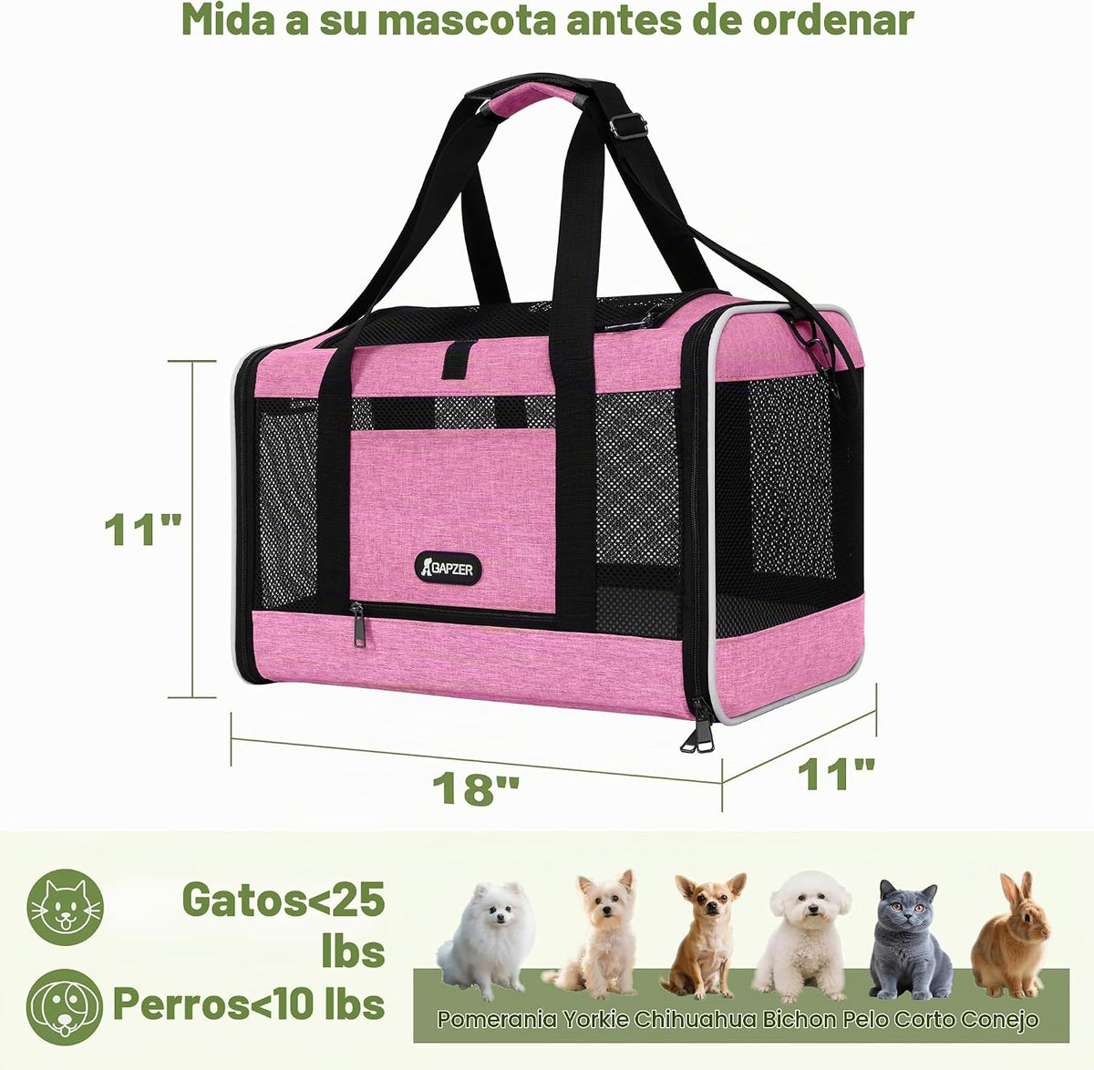 GAPZER - Transportador para gatos de 18 x 11 x 11 pulgadas, aprobad...