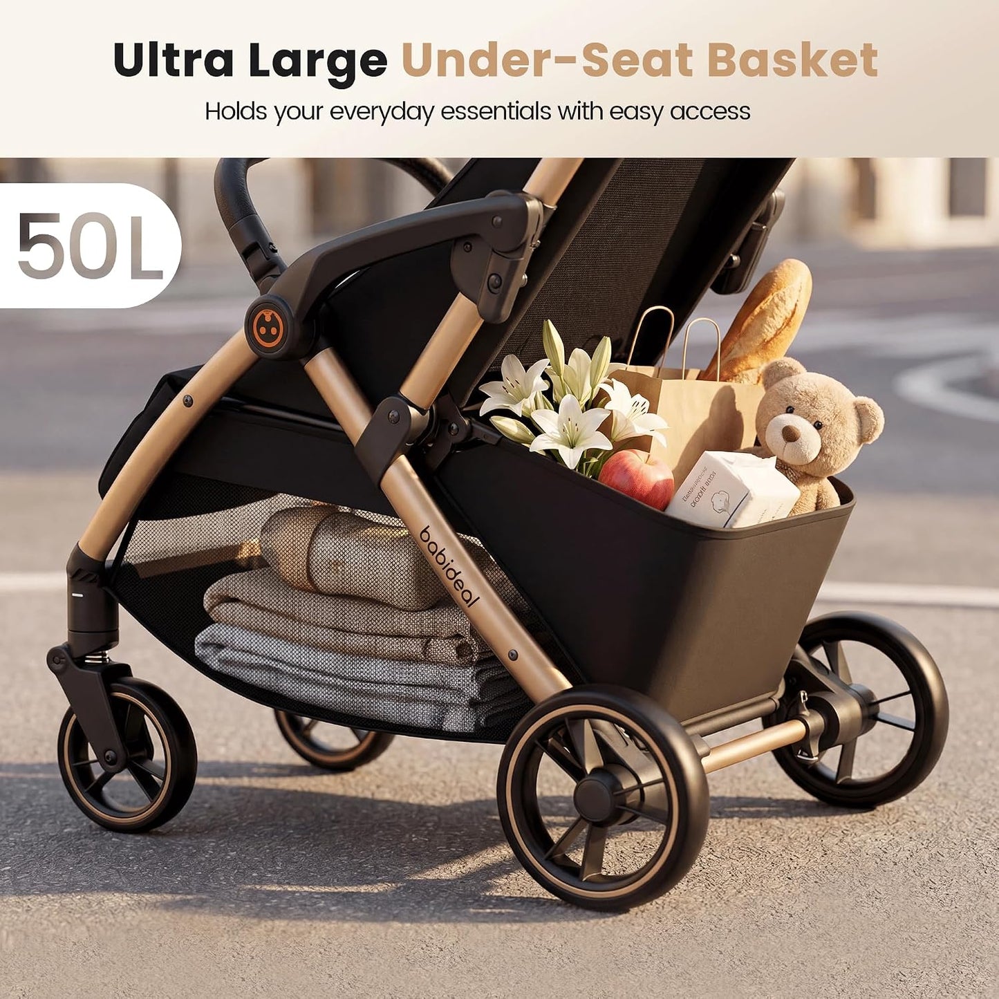 Babideal Cochecito de viaje ligero, auto plegable con almacenamient...