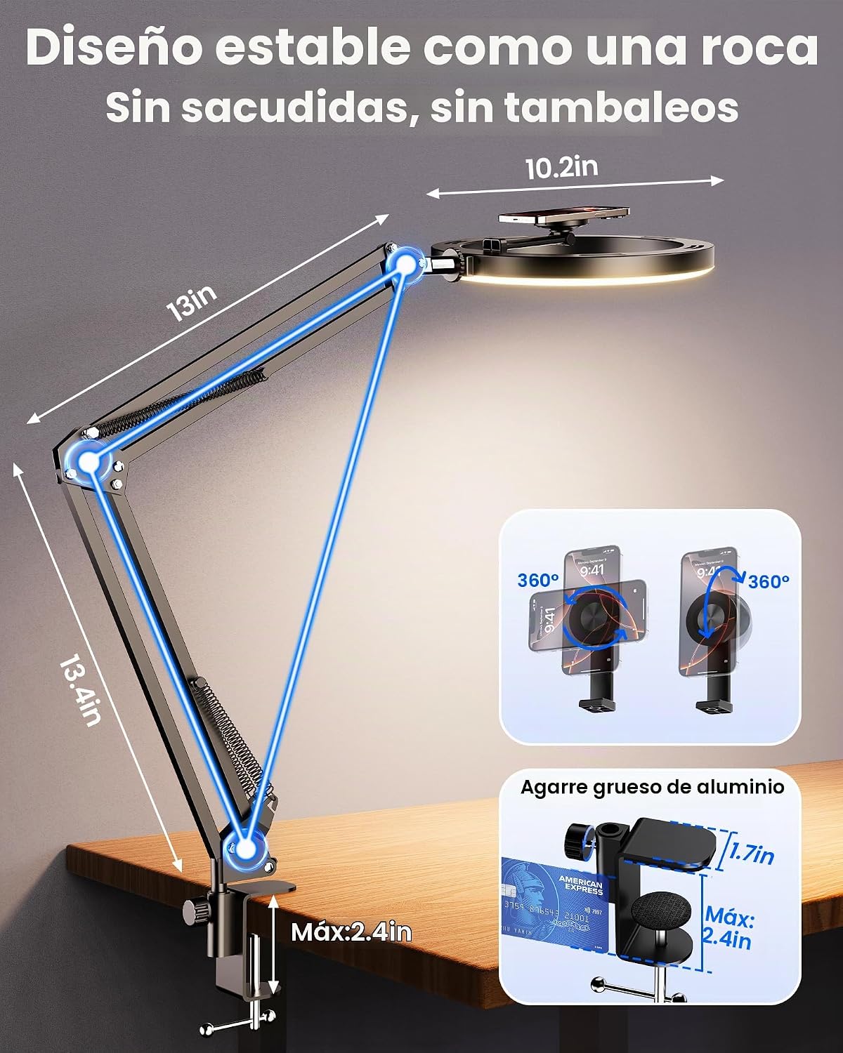 Anillo magnético de luz para cámara, soporte de teléfono para escri...