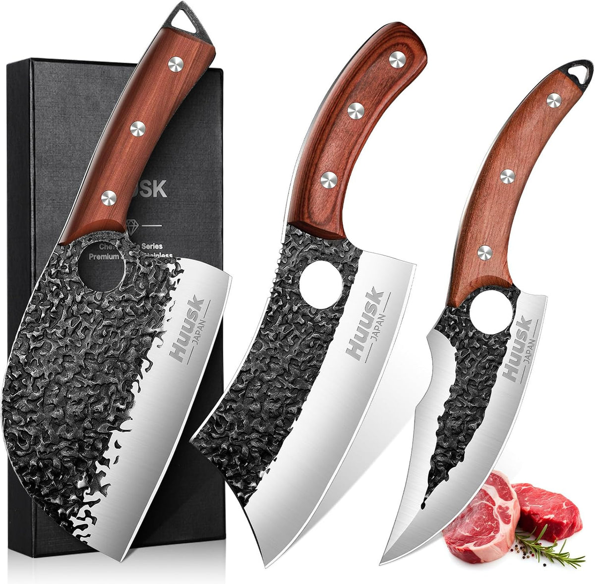 Huusk Juego de Cuchillos de Carnicero Cuchillo de Chef Serbio Forja...