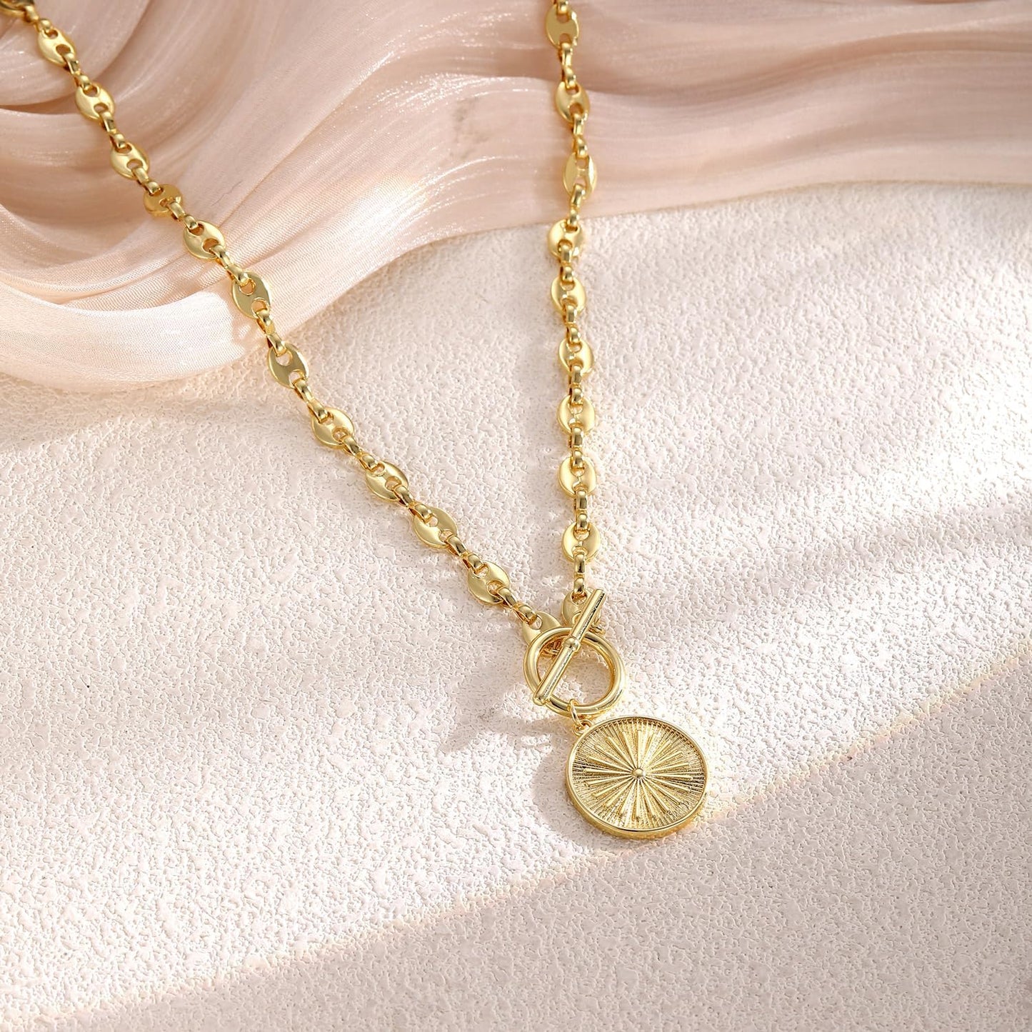 LEXODY Collar de oro grueso para mujer, simple chapado en oro de 14...